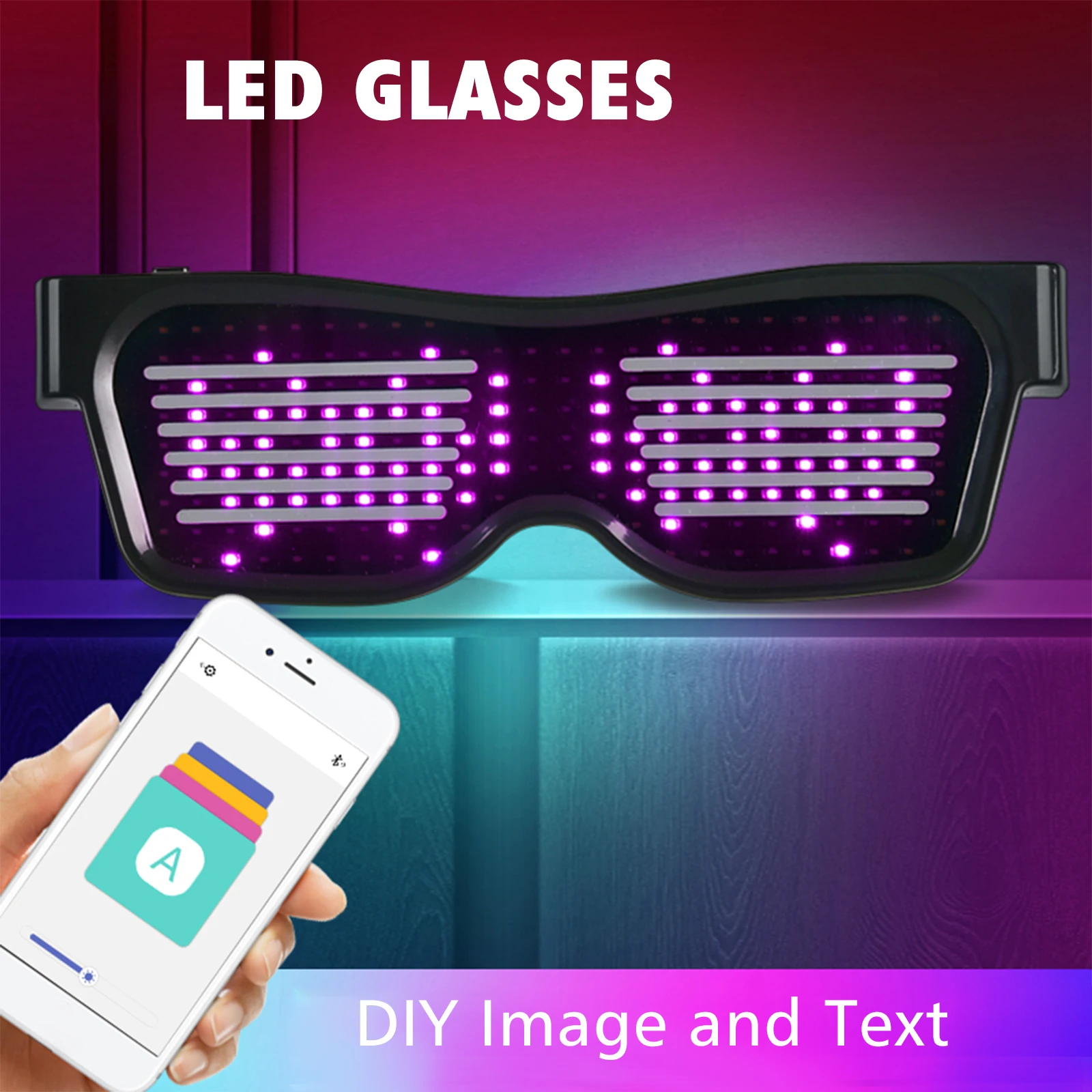 BT LED Glasses Customizable Colorful Light Glow Glasses DIY Messages Glow Toys for Halloween Party Rave Music Festival