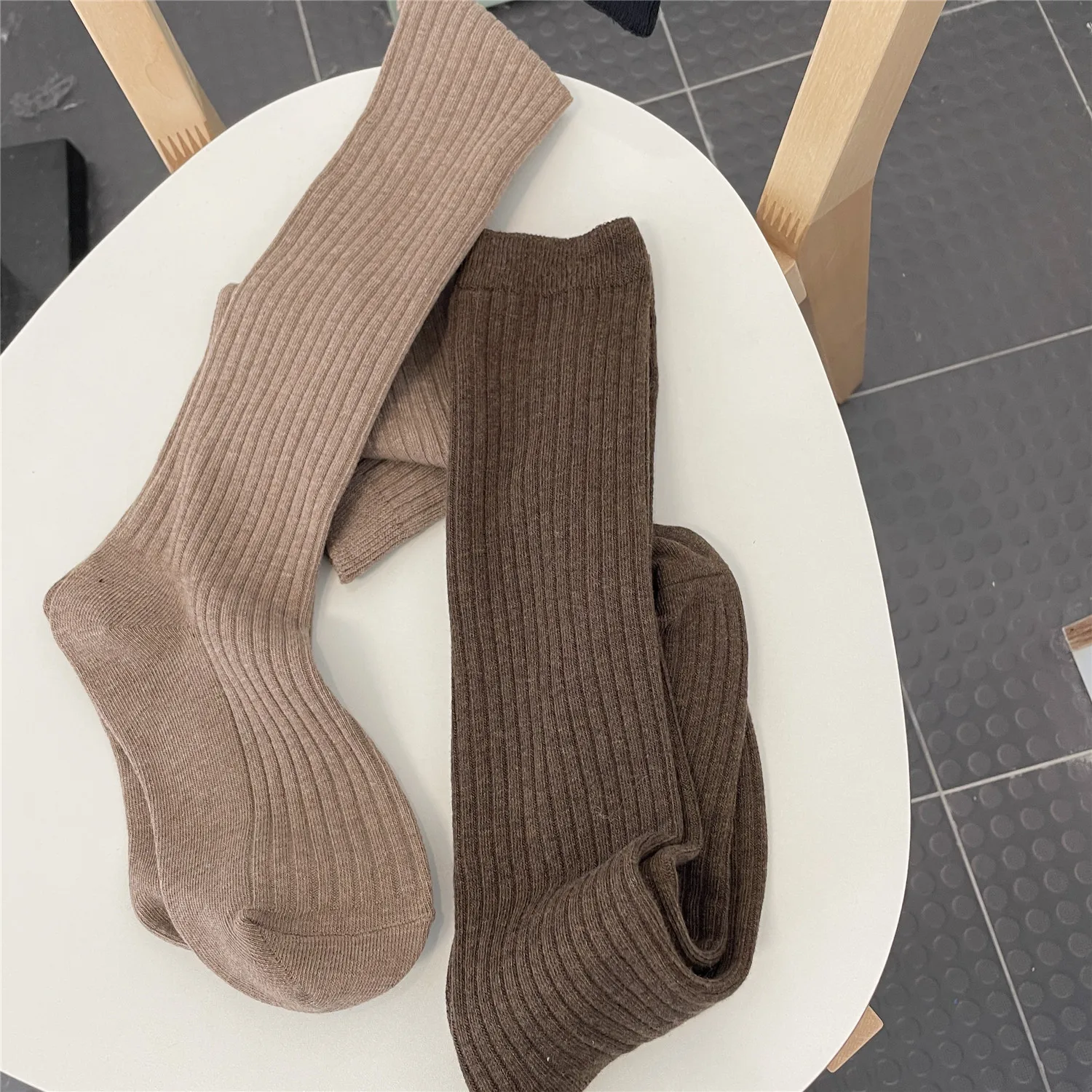 جوارب طويلة منسوجة من القطن للنساء ، جوارب ، عالية الفخذ ، دافئة ، أزياء السيدات ، الفتيات ، جوارب الركبة أحادية اللون ، الخريف ، الشتاء