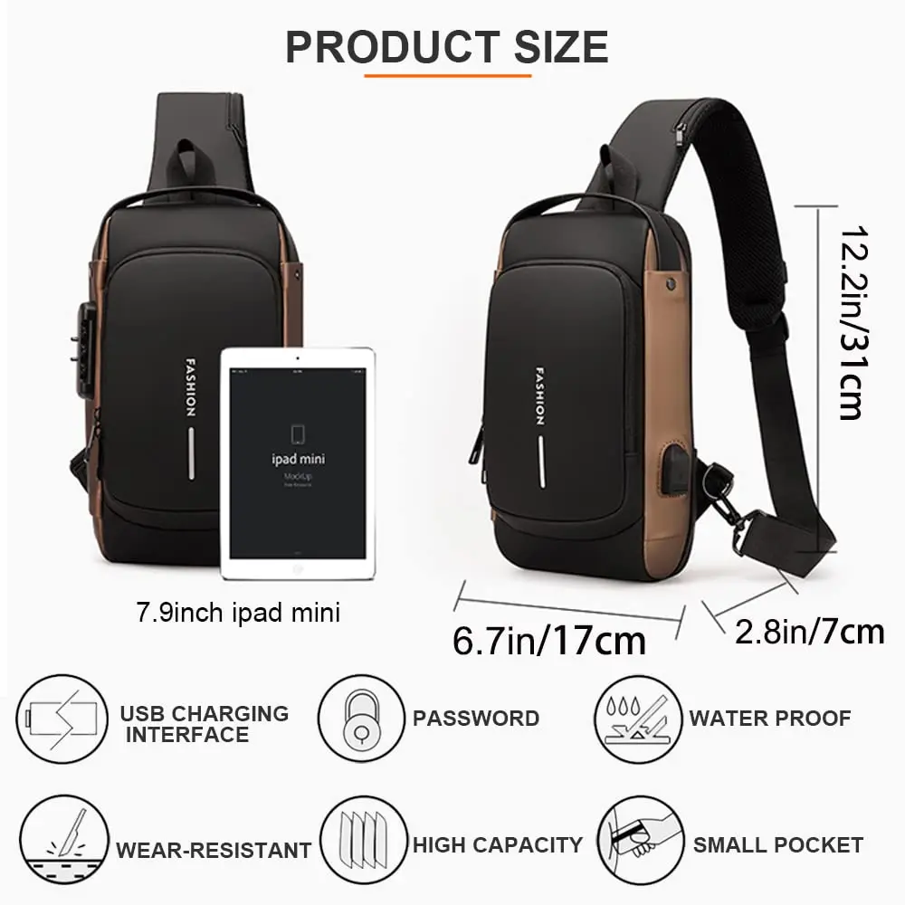 Newest Men Anti Theft Chest Bag Shoulder USB Charging Crossbody Package School Short Trip Messengers Gym Men's Sling Sports Pack