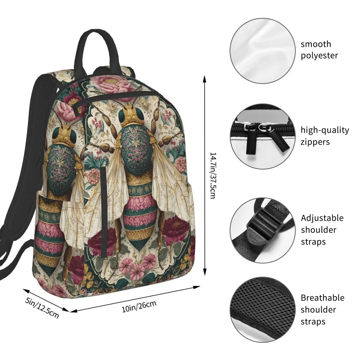 Bee Themed Backpack Student BookBag Kids School Bag Computer Shoulder Bags Men Women