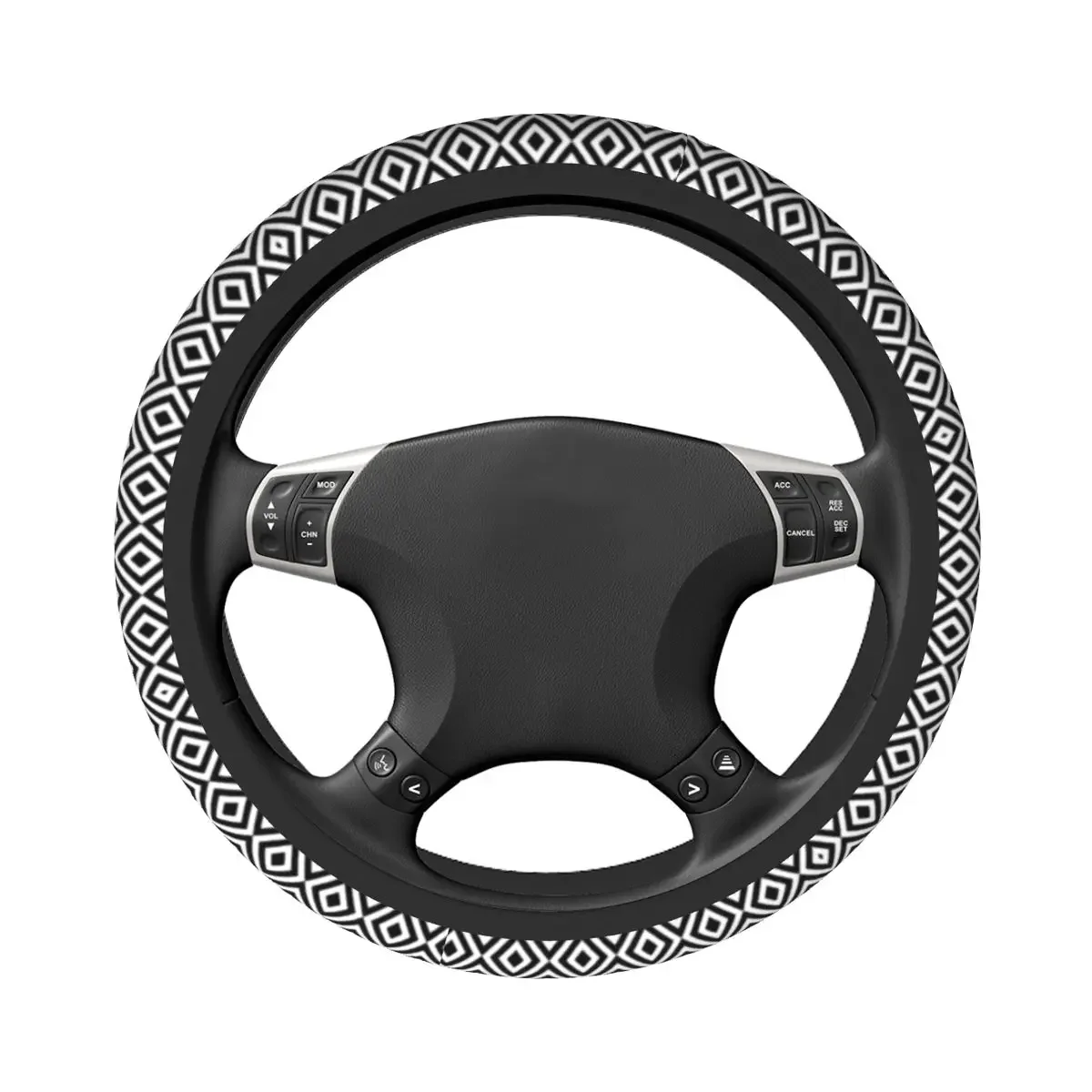 37-38 Car Steering Wheel Covers Black White Geometric Diamond Universal Abstract Auto Decoration Colorful Auto Accessories