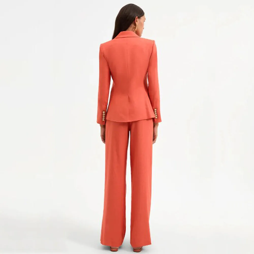 Luxury Fashion Women 's Suit Double Breasted 2 Piece Jacket Pants Female Clothing Slim Fit Smart Office Banquet Lady Blazer Set