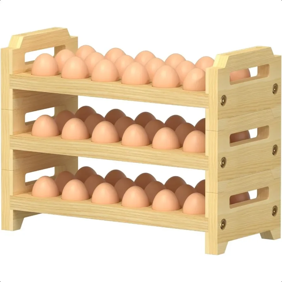 

Egg Holder Countertop 3Tier Stackable Wooden Egg Holder for 54 Eggs Space Saving Countertop Organizer MultiSize Egg Storage Rac