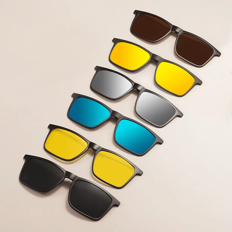 TR90 Square Men And Women Magnetic Colorful Clip On With Polarized Lenses Mirror Reflection