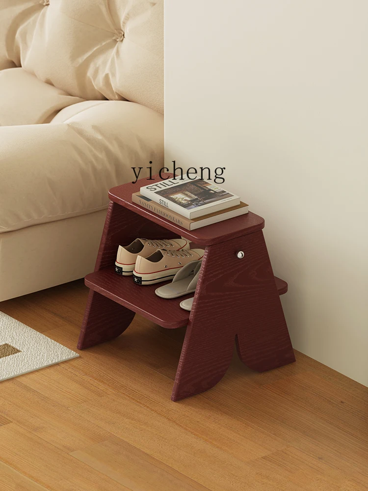 Home Creative Ladder Stool Multifunctional Foot Stool Living Room Entrance Shoe Change Stool Solid Wood Sofa Side
