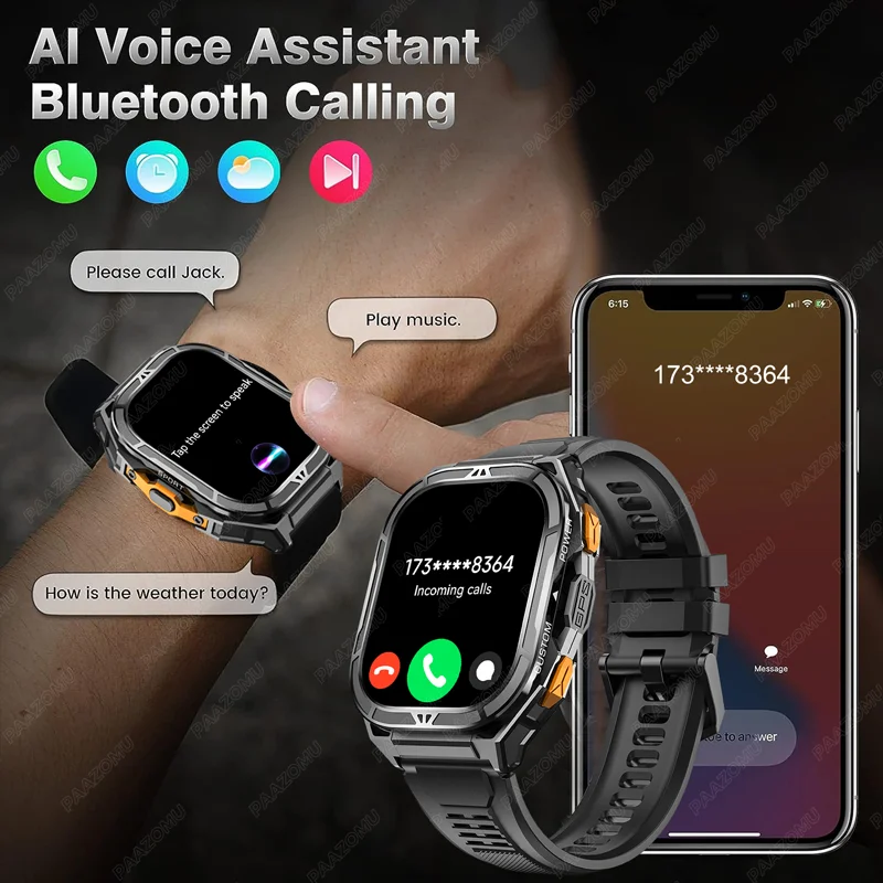 2025 Nuovo GPS Astuto Della Vigilanza Degli Uomini 1.96 pollici HD AMOLED Schermo Bussola Chiamata Bluetooth 5ATM Impermeabile Sport Astuto Della Vigilanza per Android iOS