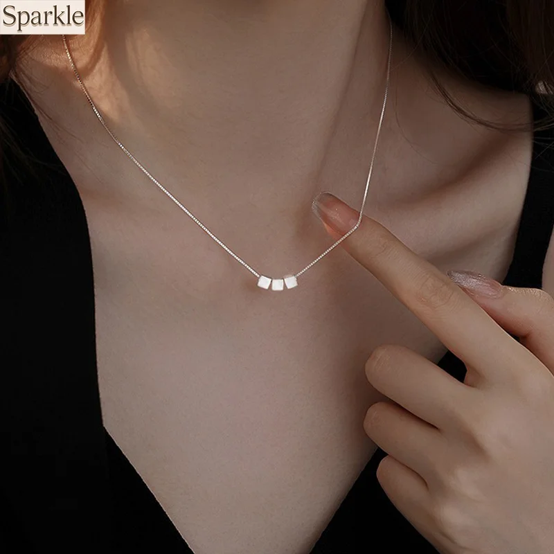 

Small Cube Necklace for Women Minimalist Geometric Design Brushed Square Pendant Chic & Delicate Clavicle Chain