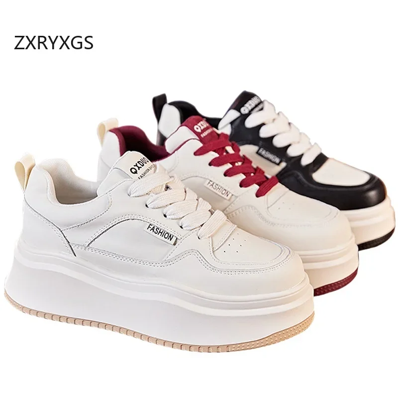 ZXRYXGS 2025 Spring New Genuine Leather White Shoes Women Sneaker Popular Increased Height ShoesThick Sole Fashion Casual Shoes