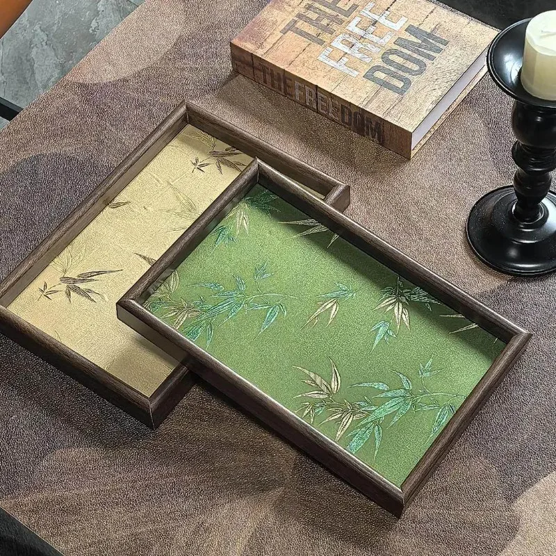 1pcs Chinese Style Bamboo Leaf Wooden Tray Vintage Textured Storage Plate Multipurpose Household Tea Table Decor