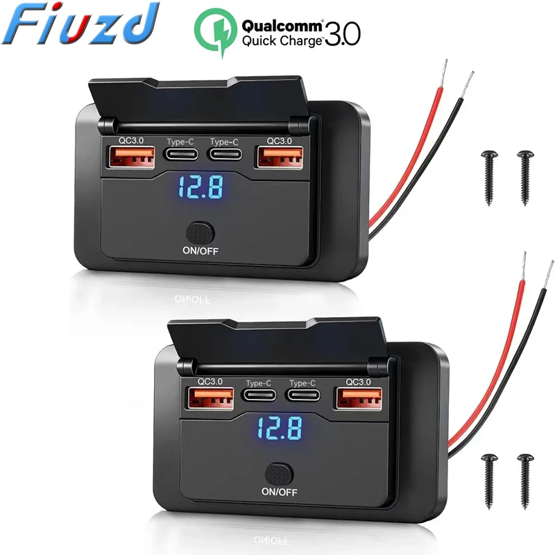 12/24V QC3.0 PD Car Charger Socket Quick Charge Dual USB with ON/OFF Outlet Panel Adapter for Truck Camper Caravan Accessories