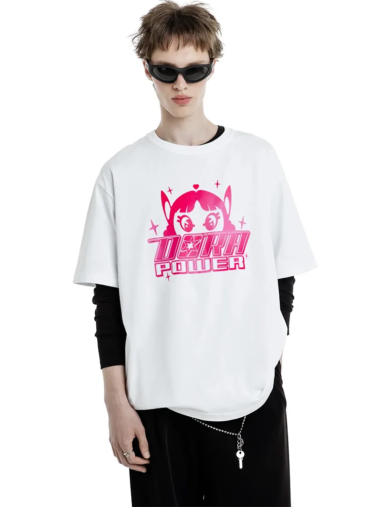 Men T-Shirt DORA POWER Tees 100% Cotton Summer Graphic Oversized Harajuku Short Sleeve Tops Korean Fashion Streetwear Clothing