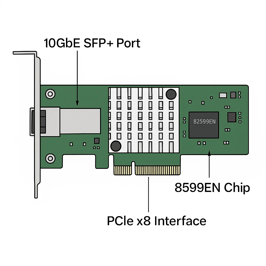 PCIe x8 to 10G SFP+ Fiber Ethernet Network Card X520-DA1 Intel 82599EN Single Port 10GbE Fiber Optic Module For Window/Linux