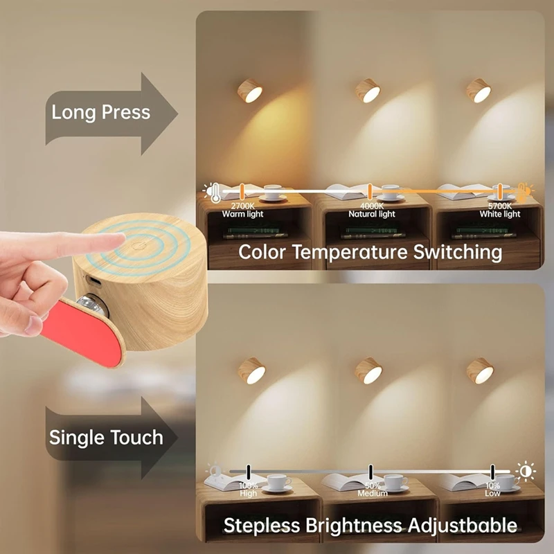 TKOH-2Pack Battery Operated Wall Sconce,3 Brightness Levels 360°Rotation Lighting Touch Control, Wall Mounted Lamp