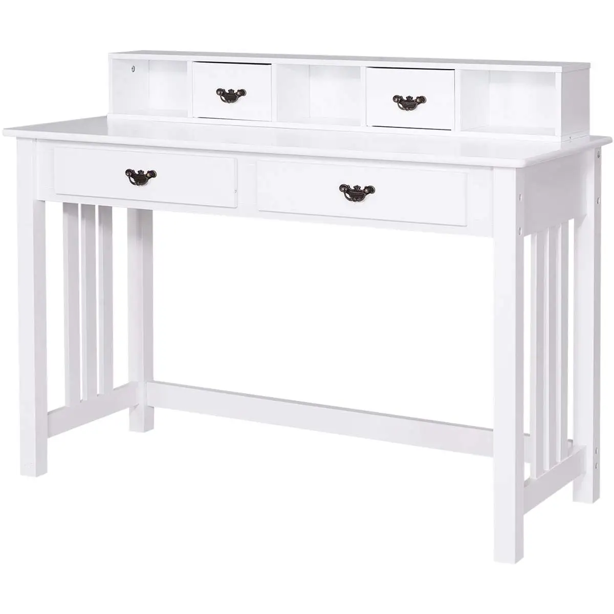 Writing Desk 4-Drawer Table Removable Organizer 2-Tier Workstation Home Office Console Vanity, Customized