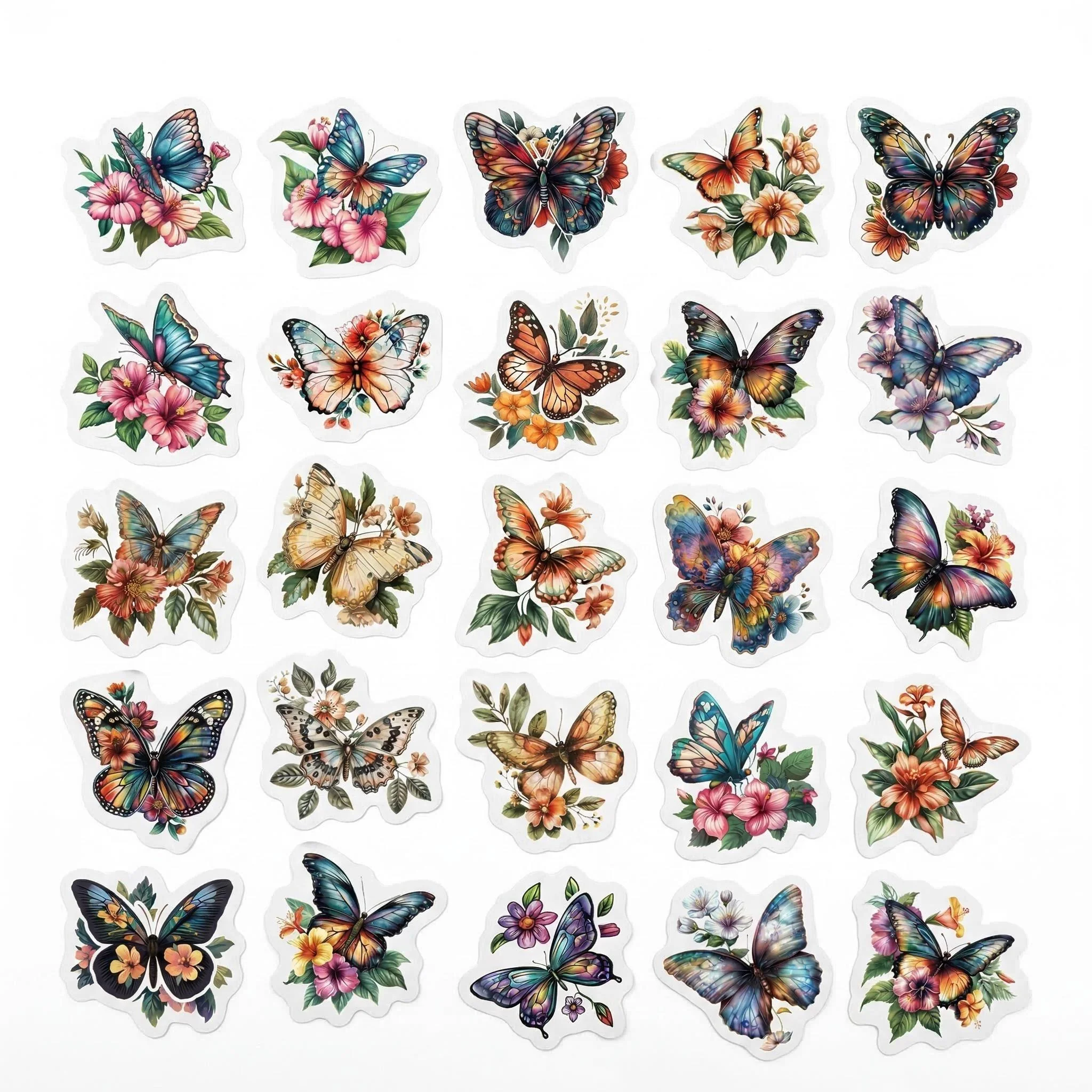 50PCS Butterfly Flower Stickers Vintage Aesthetic Scrapbook Stickers for Journal DIY Notebook Laptop Water Bottle