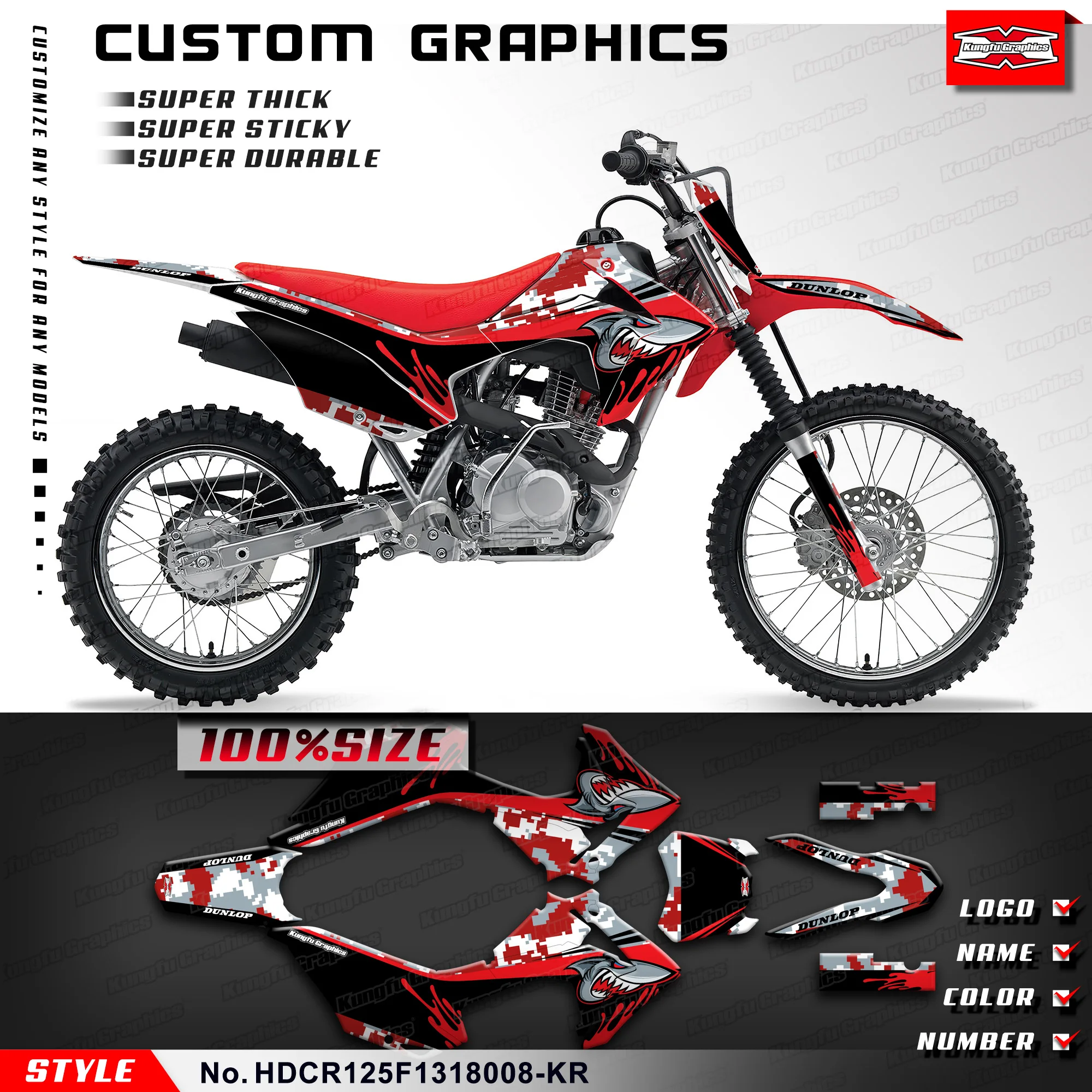 

KUNGFU GRAPHICS Stickers Complete Decals Stickers Kit for CRF 125 F CRF125F 2013 2014 2015 2016 2017 2018, HDCR125F1318008-KR