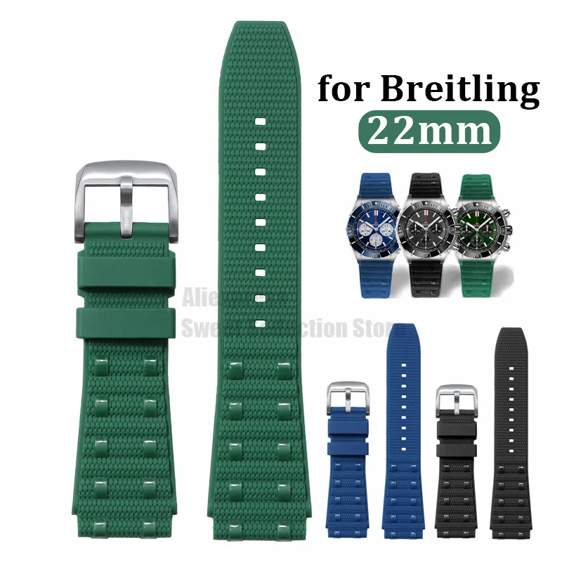 22mm Rubber Watch Band for Breitling Avenger Superocean Strap Soft Silicone Bracelet Women Men Replacement Wristband Diving Band