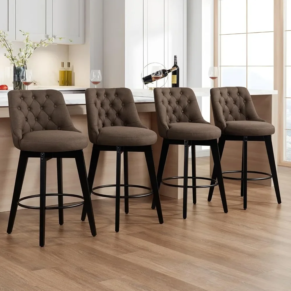 Juego de 4 taburetes de bar giratorios, taburete de bar de lino con altura de mostrador y respaldo, taburetes de bar tapizados para isla de cocina, comedor,