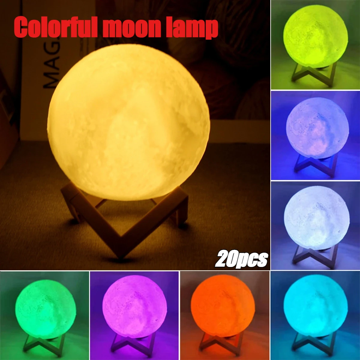 1~20pcs 8cm Moon Lamp LED Night Light Battery Powered With Stand Starry Lamp For Bedroom Decor Night Lights Kids Gift Moon Lamp