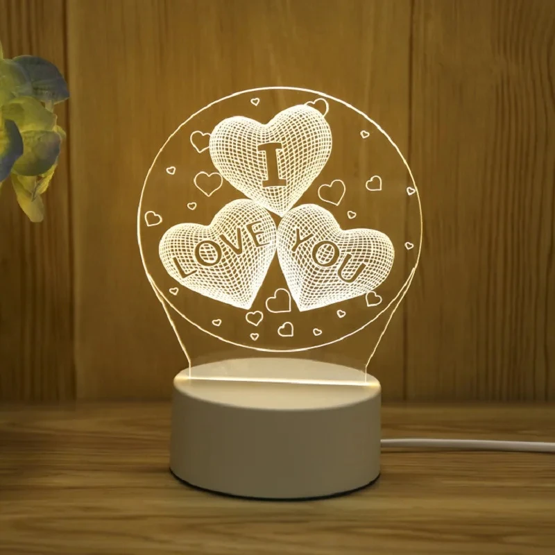 Lámpara LED romántica 3D con enchufe USB para el hogar, luz nocturna para niños, boda, fiesta de cumpleaños, Día de San Valentín, decoración de dormitorio