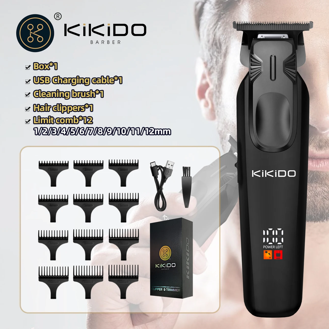 

KIKIDO Electric Barber Hair Trimmer LED Professional Hair Cutting Machine Home Appliance Combo Kit Adjustable Clipper 7200rpm