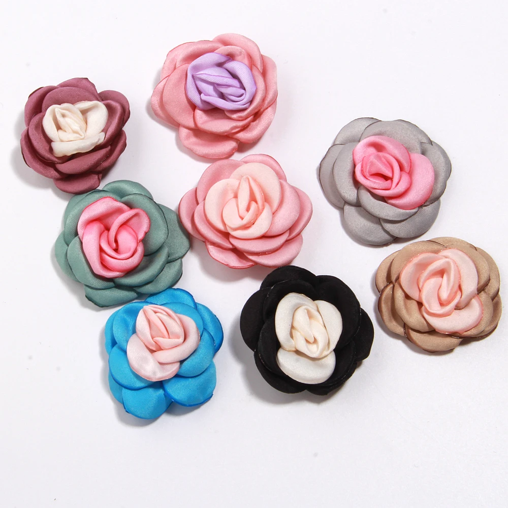 

4cm Mini Handmade Satin Fabric Camellia Flower Burned Edge DIY Sewing Craft Accessories for Clothing DM892