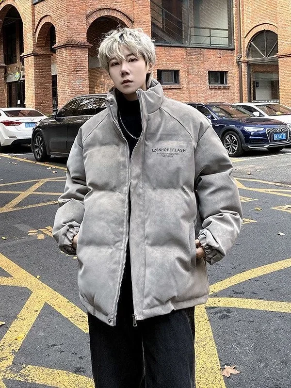 

Мужское зимнее хлопковое пальто из искусственной кожи Thiened, американское пальто с воротником-стойкой и застежкой-молнией, теплое молодежное пальто