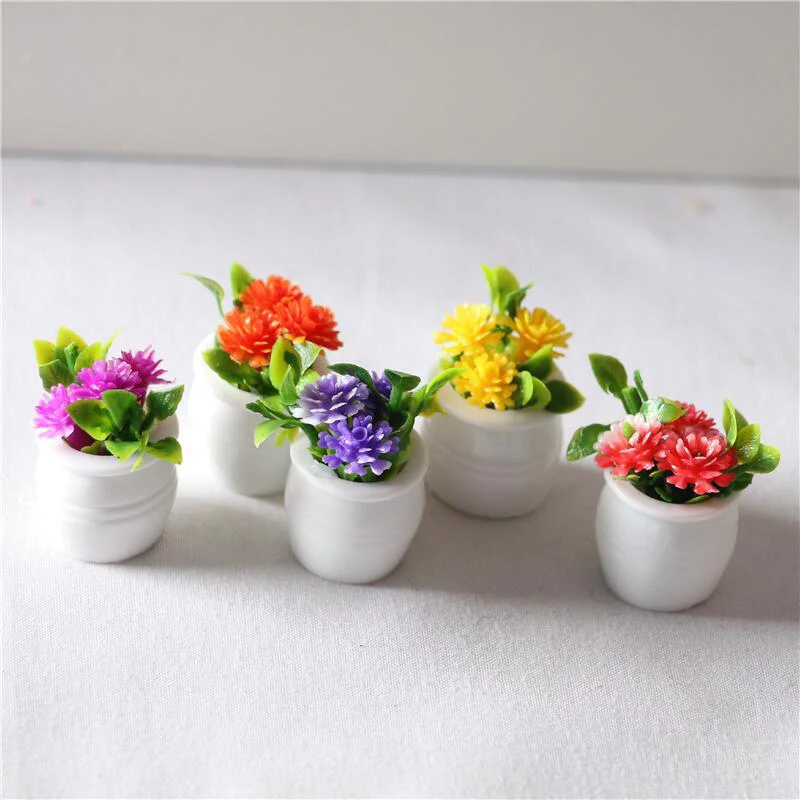 3pcs 1:12 Dollhouse Miniature Green Plant Pot Potted Flowers Furniture Home Decor Accessories Random