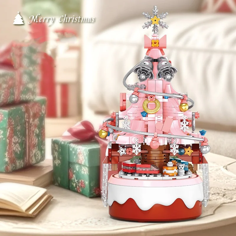 Christmas Tree Santa Claus Music Box Model Micro Bricks Building Block DIY Bricks Toys Children for Adult Gift