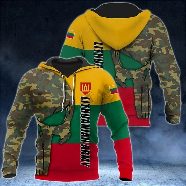 New men's hoodie Lithuanian shield shaped white flag 3D full print zipper hoodie men's pullover hoodie hooded sportswear jacket