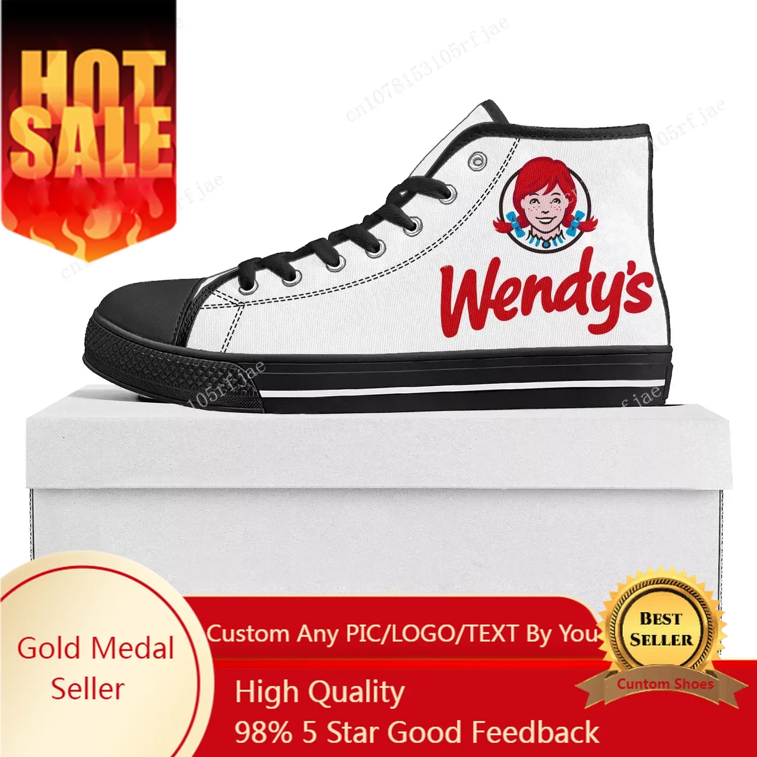 

New Wendys Fast Food Restaurant Logo High Top High Quality Sneakers Mens Womens Teenager Canvas Customized Sneaker Couple Shoes