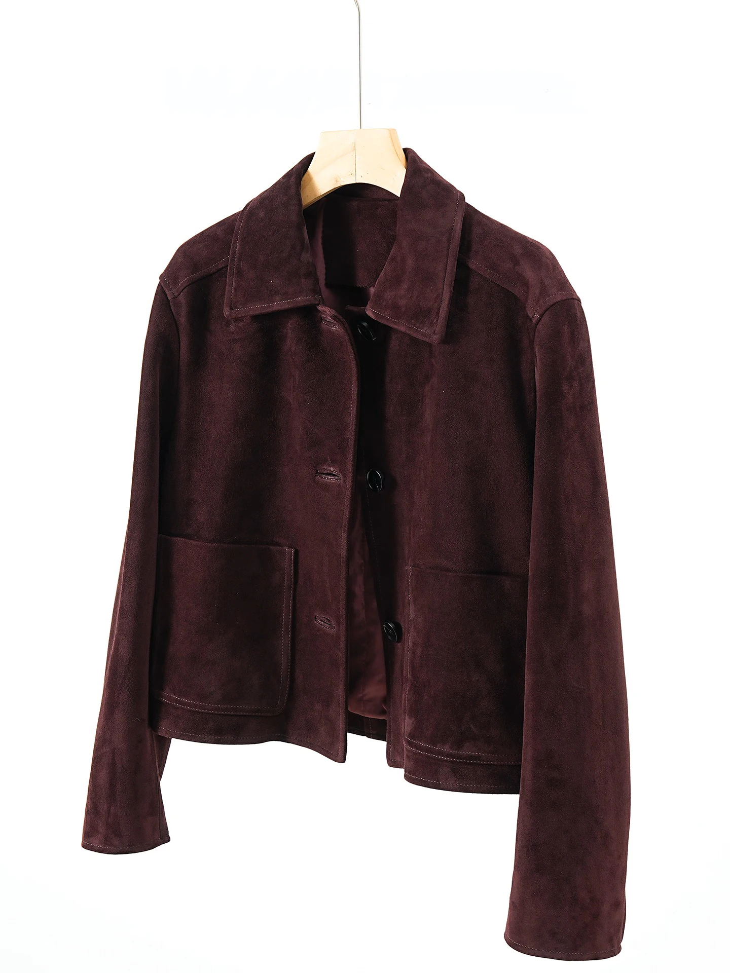 Giacca in pelle scamosciata retrò per bambini per donna Cappotto corto corto a maniche lunghe con colletto rovesciato di alta qualità Mujer