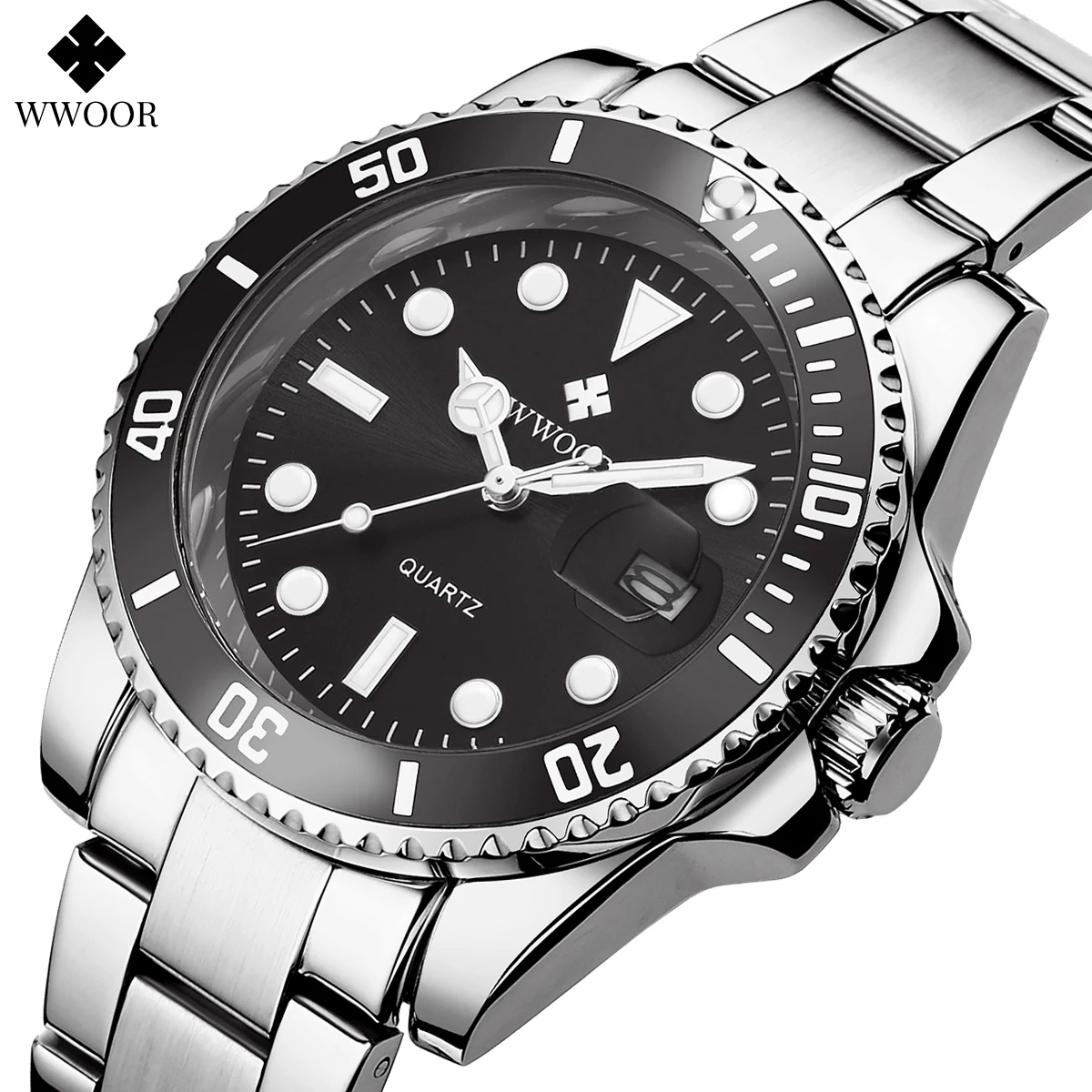 WWOOR Fashion Diver Watch For Men Quartz Wristwatch Top Brand Luxury Waterproof Date Clock Sport Men\'s Watches Relogio Masculino