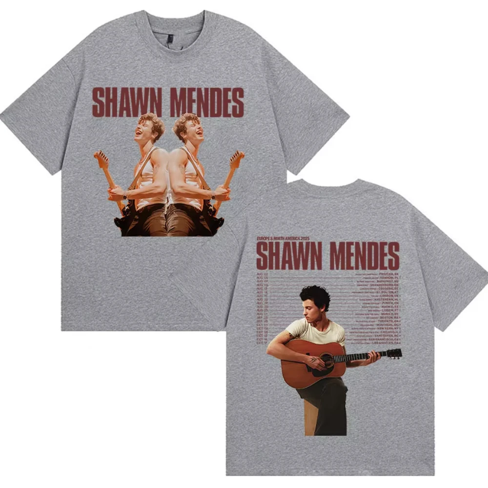 المغني شون مينديز موسيقى البوب 2025 ميرش تي شيرت الرجال النساء Harajuku ريترو المتضخم الإناث تي شيرت ملابس علوية من القطن عادية تي شيرت #3