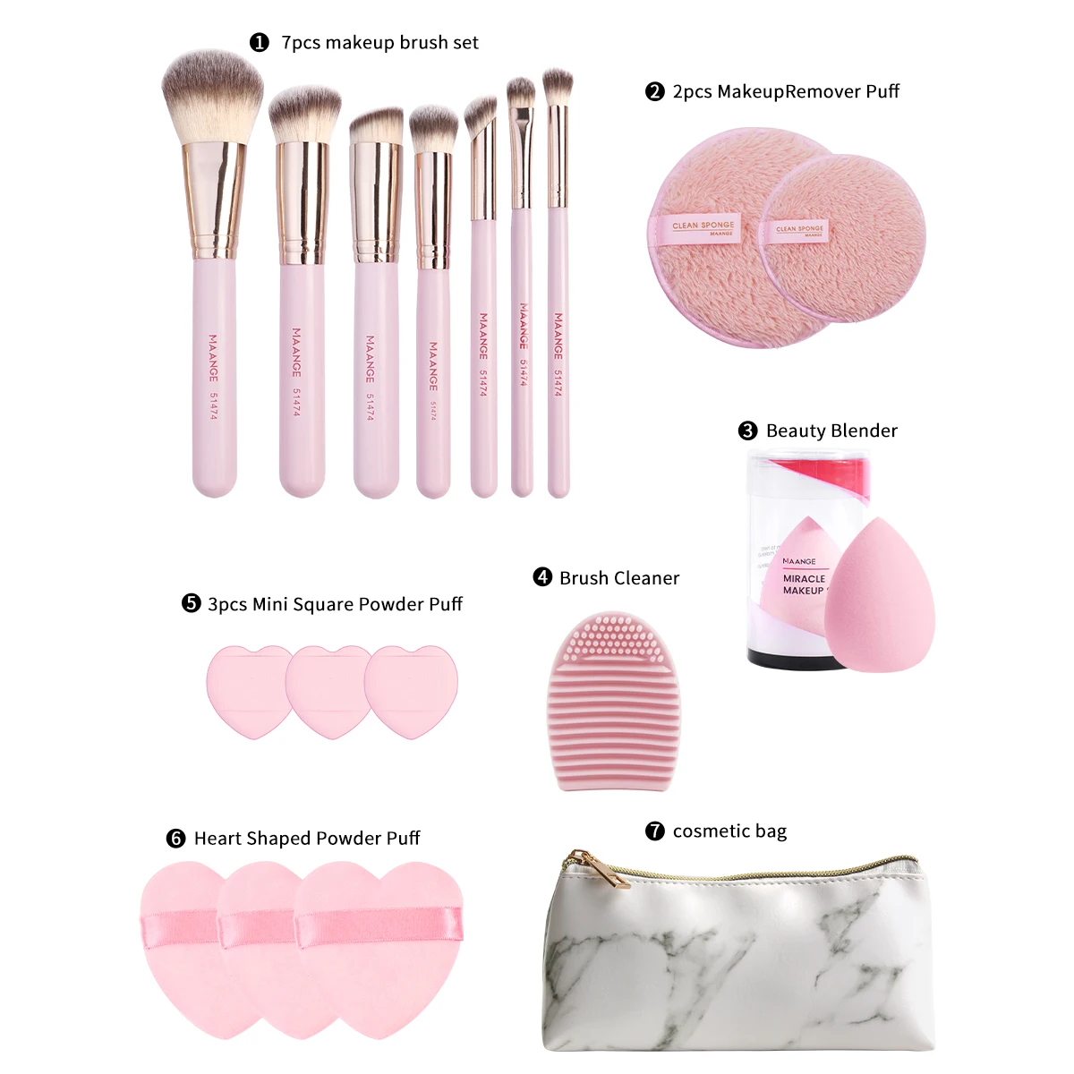Maange-メイクアップツール,ファンデーション,コンシーラー,ブラシ,リムーバー,クレンジングマット,18個/セット,7個