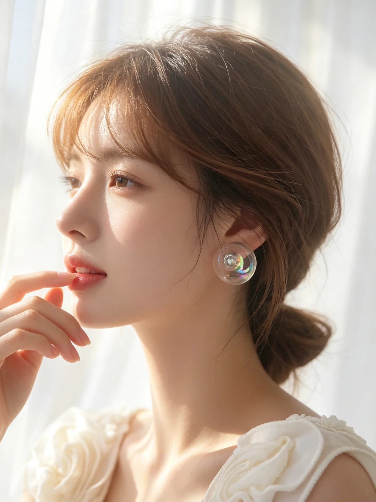 Charming Warm Weather Prismatic Foam Honeyed Crystal Clear See Through Round Pierced Earrings for Females