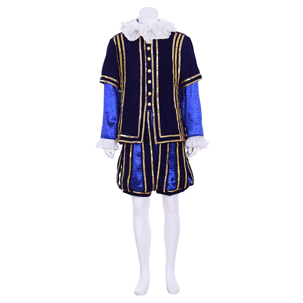 

Queen Elizabeth Tudor Period Medieval Men Cosplay Costume Blue Outfit Vintage Costumes Medieval Renaissance Suit