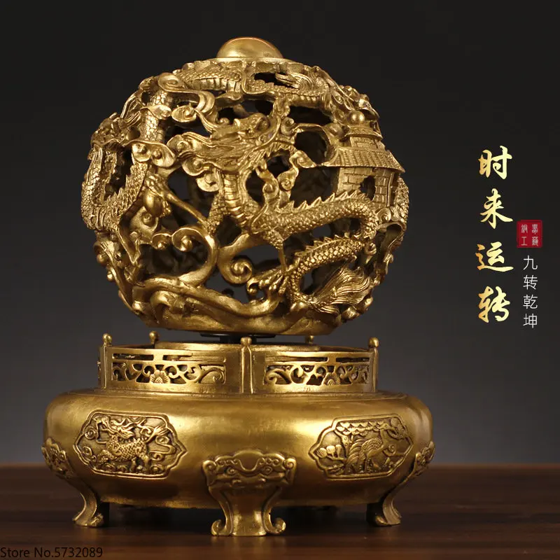 All copper nine turn Qiankun Ding decorations, nine dragon pearl playing Ding living room, home, office crafts