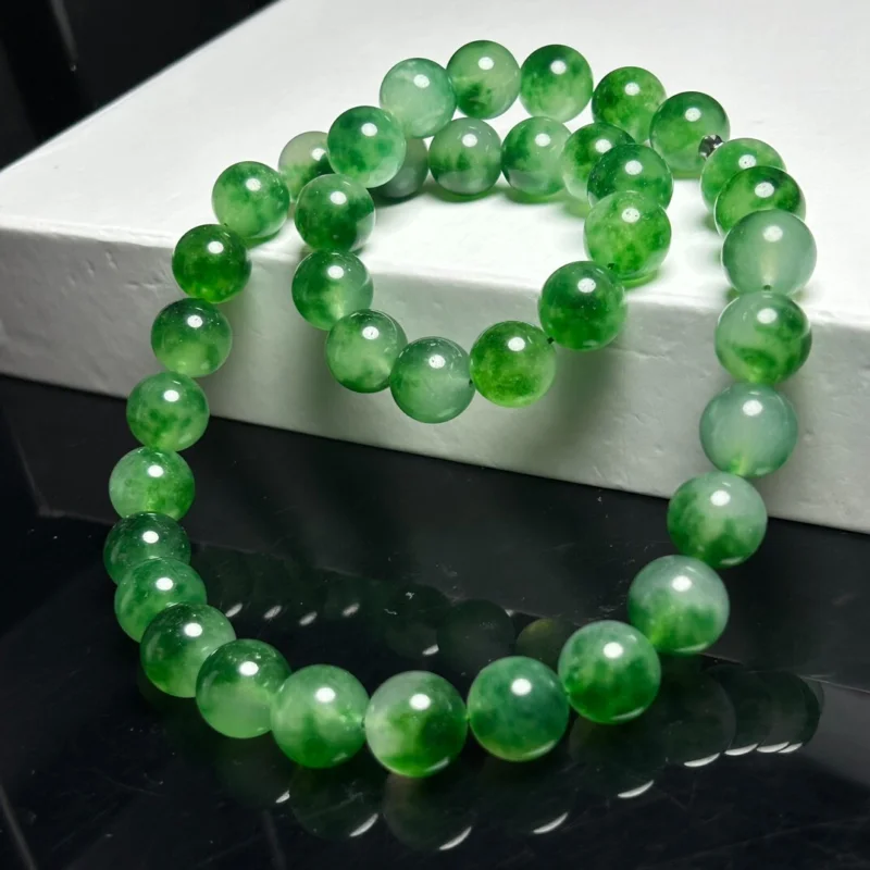

14mm Certified Natural Ice Green Flower Myanmar Beads Jade jadeite Necklaces