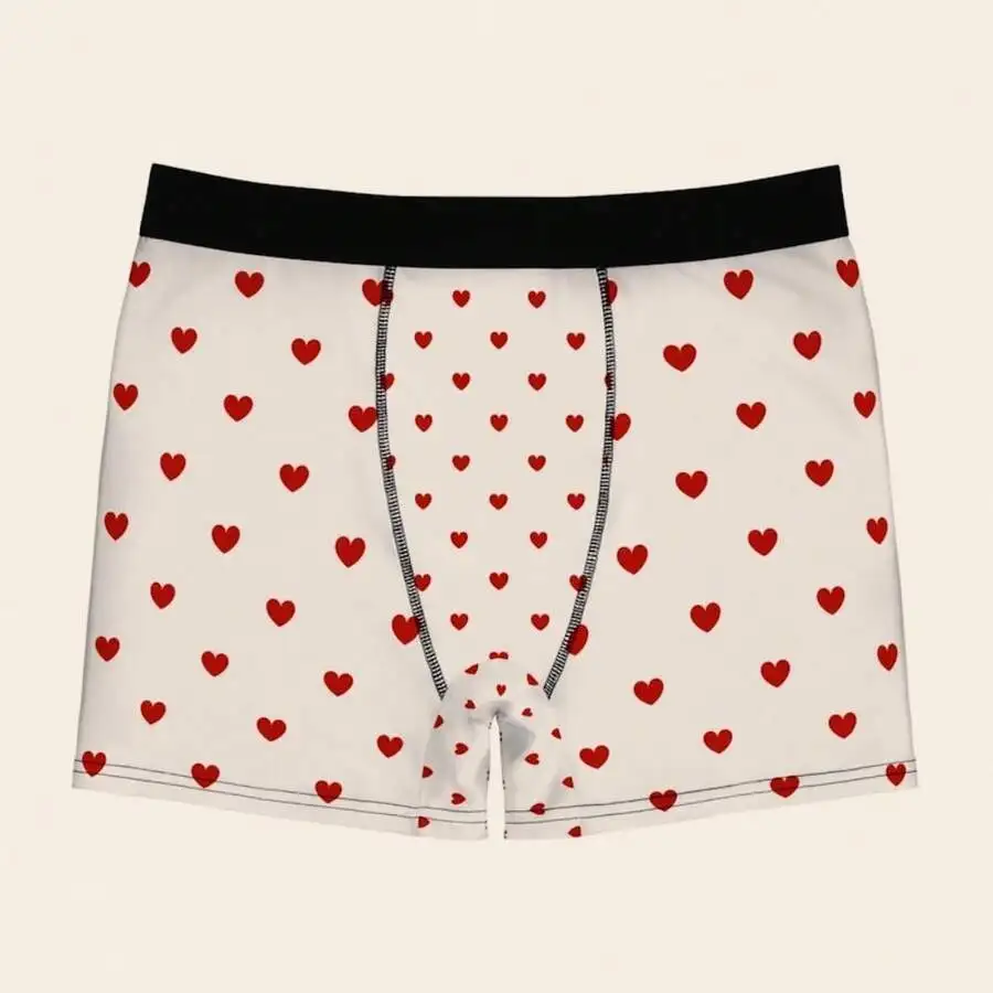 

Mens Heart Print Boxer Briefs Valentines Day Gift Machine Washable