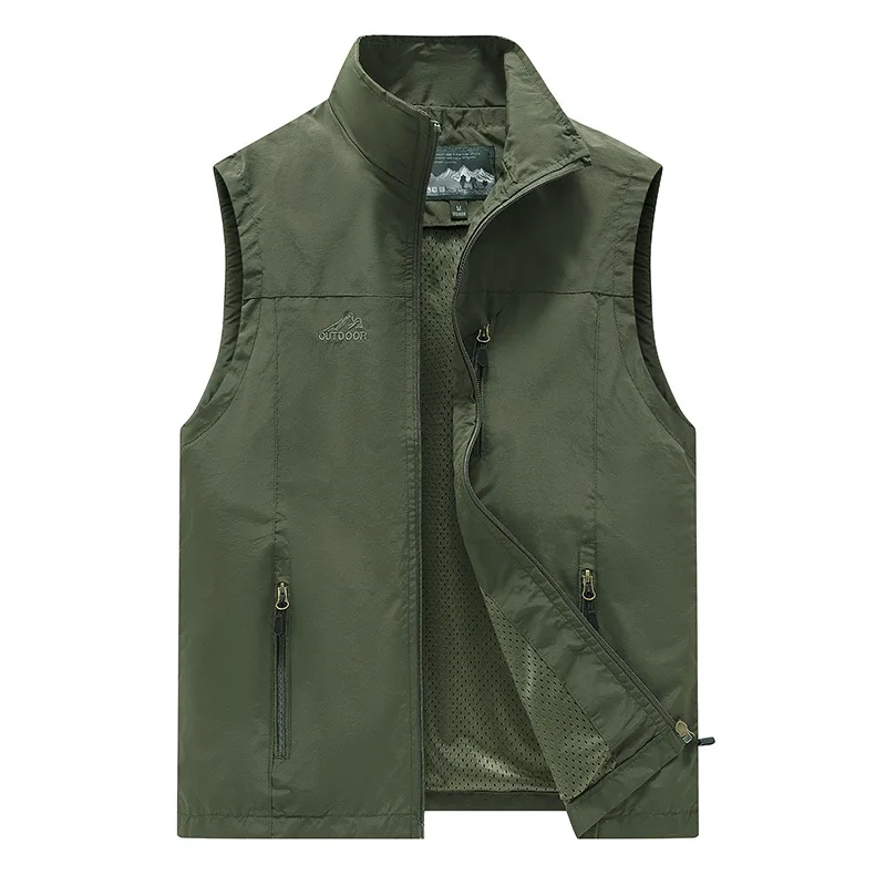 Men Motorcycle Vest Multi-pocket Zipper Sweatshirt Sleeveless Jacket Spring Summer Outdoor Quick-drying Tactical Vest Biker New