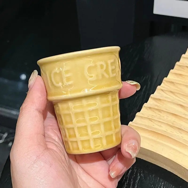 Cute Ice Cream Shaped Ceramic Travel Mug 100ml Reusable Coffee Cup for Milk Tea Espresso Birthday Gift