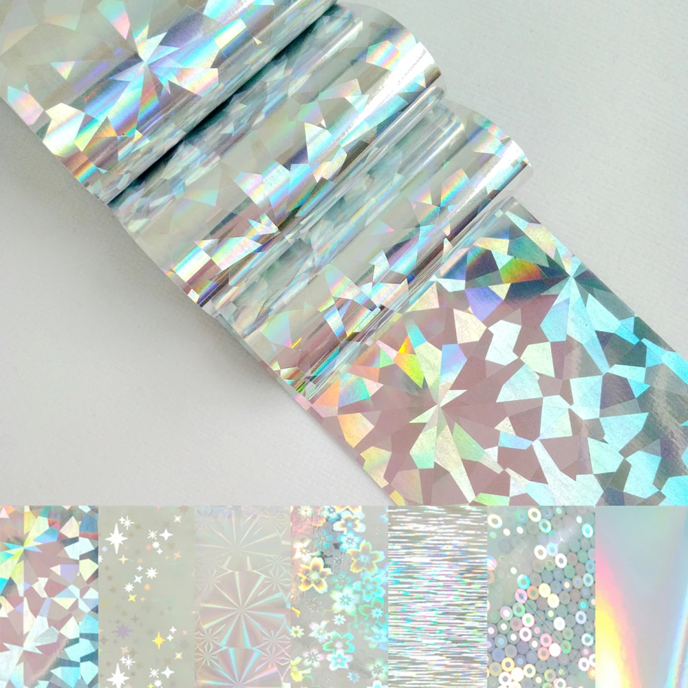 

100cm Holographic Silver Nail Foils Laser Broken Glass Transfer Stickers For Nails DIY Salon Decal Tips Manicure Tools