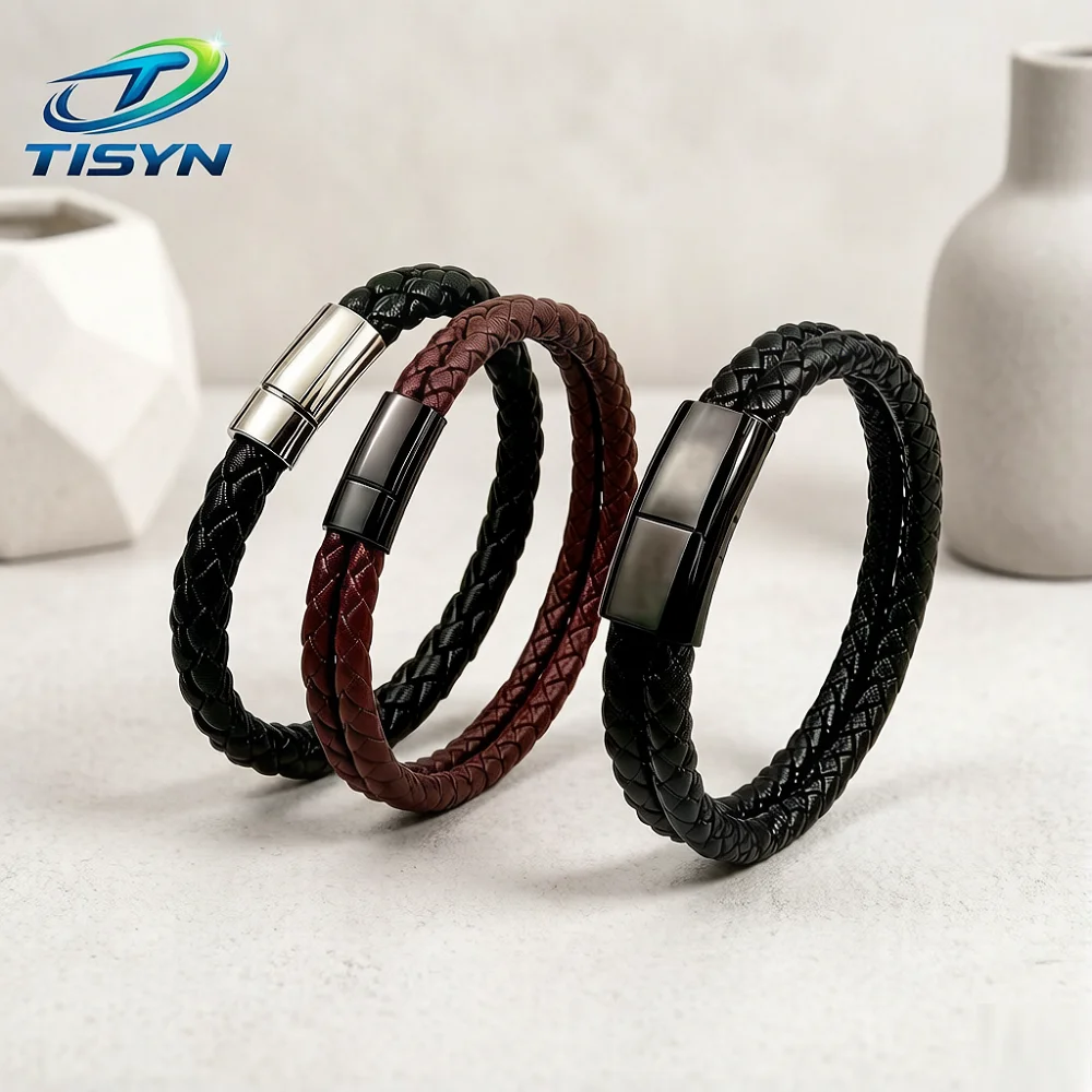 Men's Braided Leather Bracelet High Quality Magnetic Clasp Bracelet Vintage Wristband Adjustable for Daily Wear