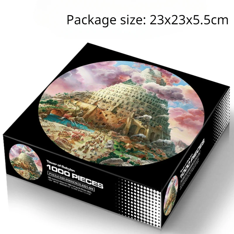 65*65cm Adults 1000 Pieces Paper Jigsaw Puzzles Tower of Babel Famous Landscape Paintings Stress Reducing Toys Christmas Gifts