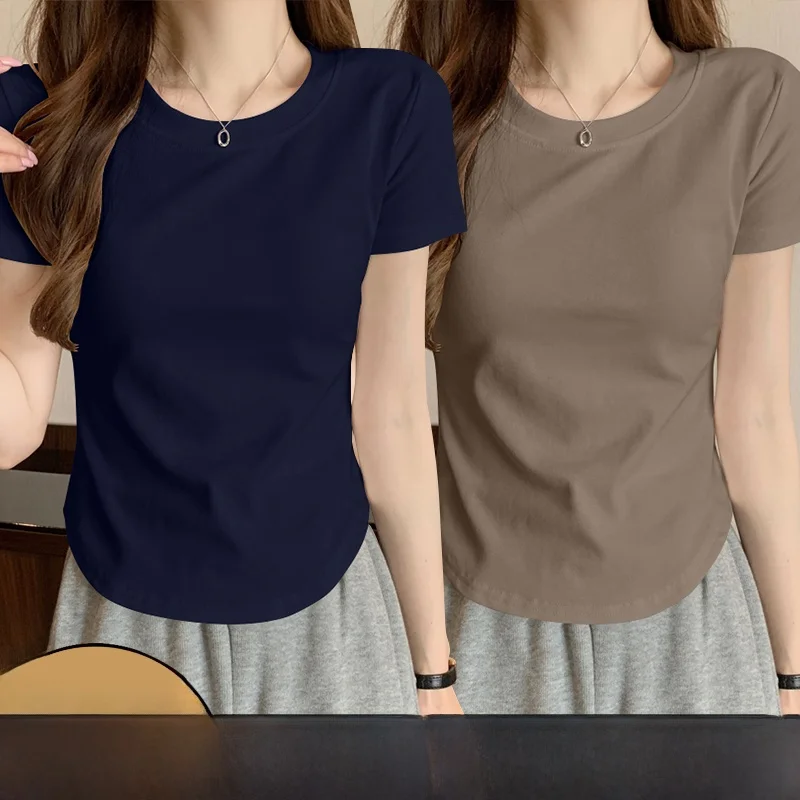 Summer Short Sleeve T-Shirt Women's New 2025 Irregular Large Atmosphere Meat Covering Summer Shoulder round Neck Versatile Top