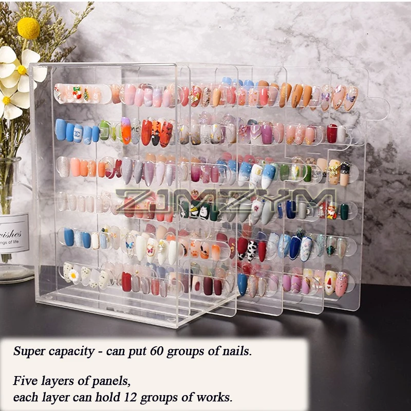 Magnetic Nail Display Board Holder Five-level Drawer Stick-free Nail Art Display Rack with 60 Magnetic Strips