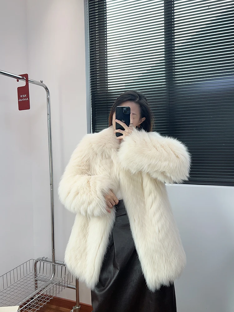 Fur CoatAutumn And Winter New Fox Hair Car Stripe Fur Coat For Women's Mid Length Goose Down Inner Tank Coat