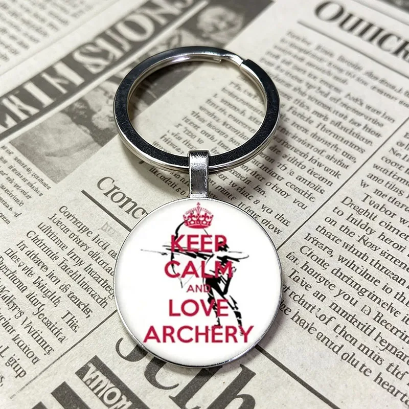 New Glass Cabochon Archery Theme Keychain Keep Calm And Love Archery Accessory For Sports Fans Keychain