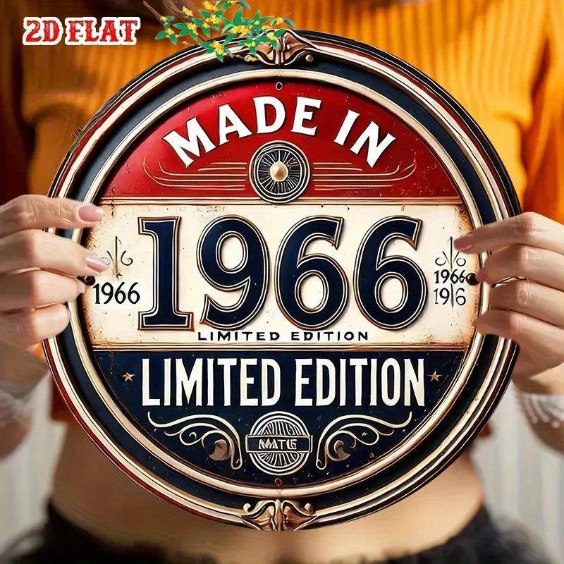 [Vintage Metal Wall Art] Vintage 1966 Limited Edition Round Metal Wall Art - 1pc 20x20cm Rustic Retro Sign with Ornate Frame